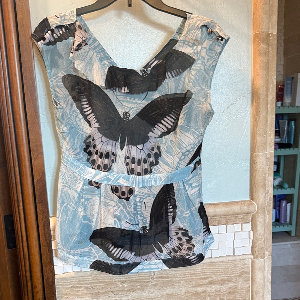 Leifsdottir Blue and Black Butterfly Print Blouse